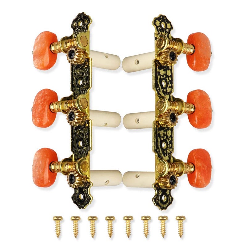 Mr.Power Guitar Tuners Machine Heads 3+3 Set Tuning Keys String Pegs for Classical Guitar (Short Black, Red Button) - Image 1